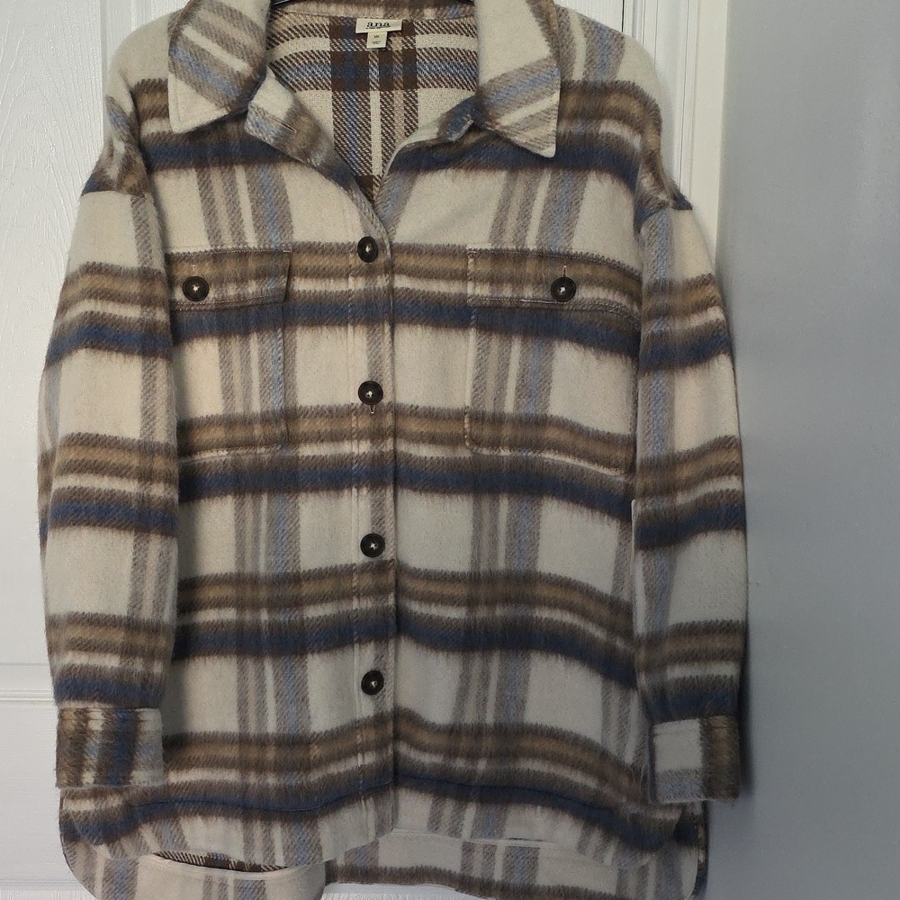 a.n.a Fleece Nuetral Plaid Jacket 2XL - Picture 2 of 6